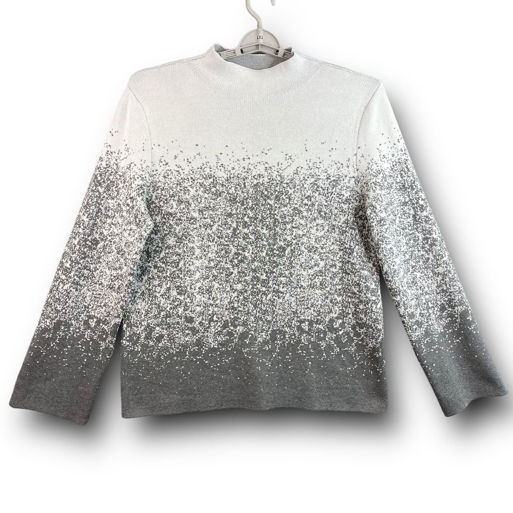 Investments Womens Long Sleeve Top Size‎ Large Speckled White and Gray
